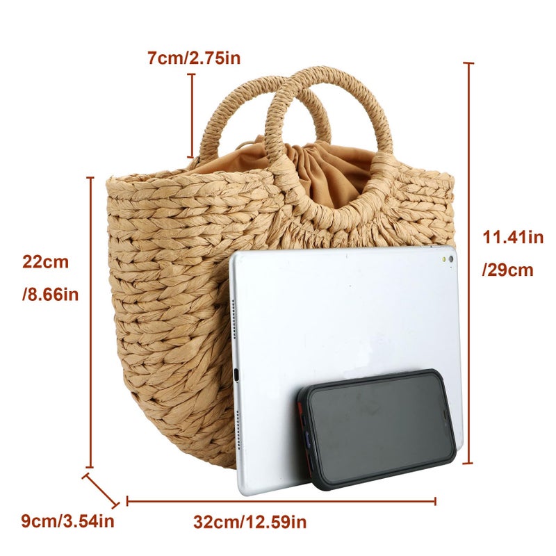 Gets Summer Women Straw Bag, Hand-woven Tote Handbag Retro Beach Bags - Image 3